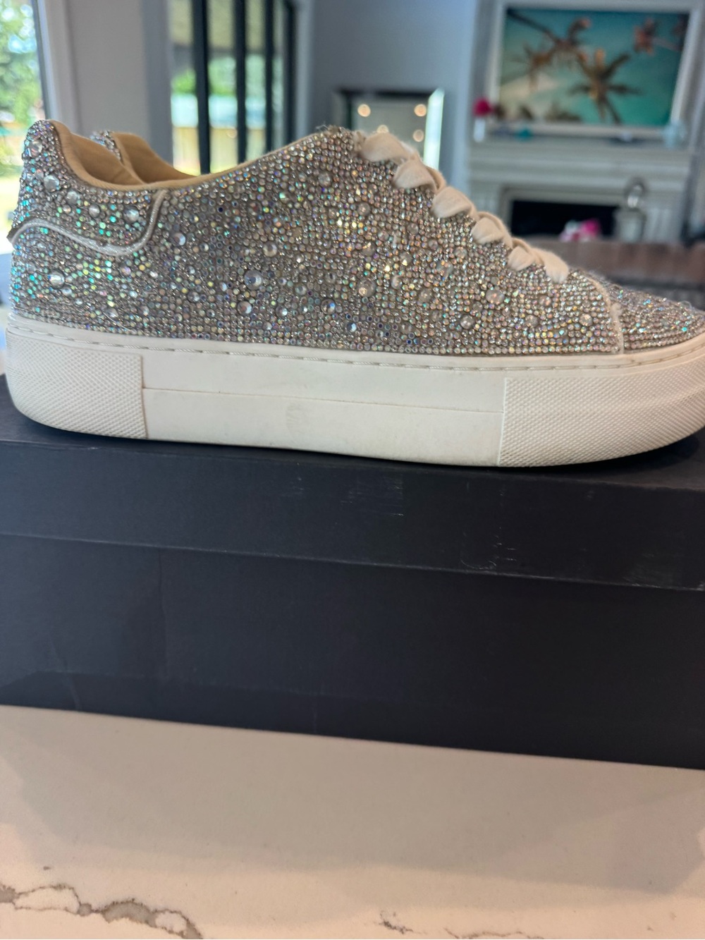 Betsey Johnson Iridescent Crystal-Embellished White Platform Sneakers - Picture 4 of 10